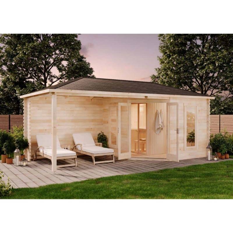 Finntherm Gartensauna Liwa Pinie 608 cm x 312 cm Wandstärke 40 mm von FinnTherm