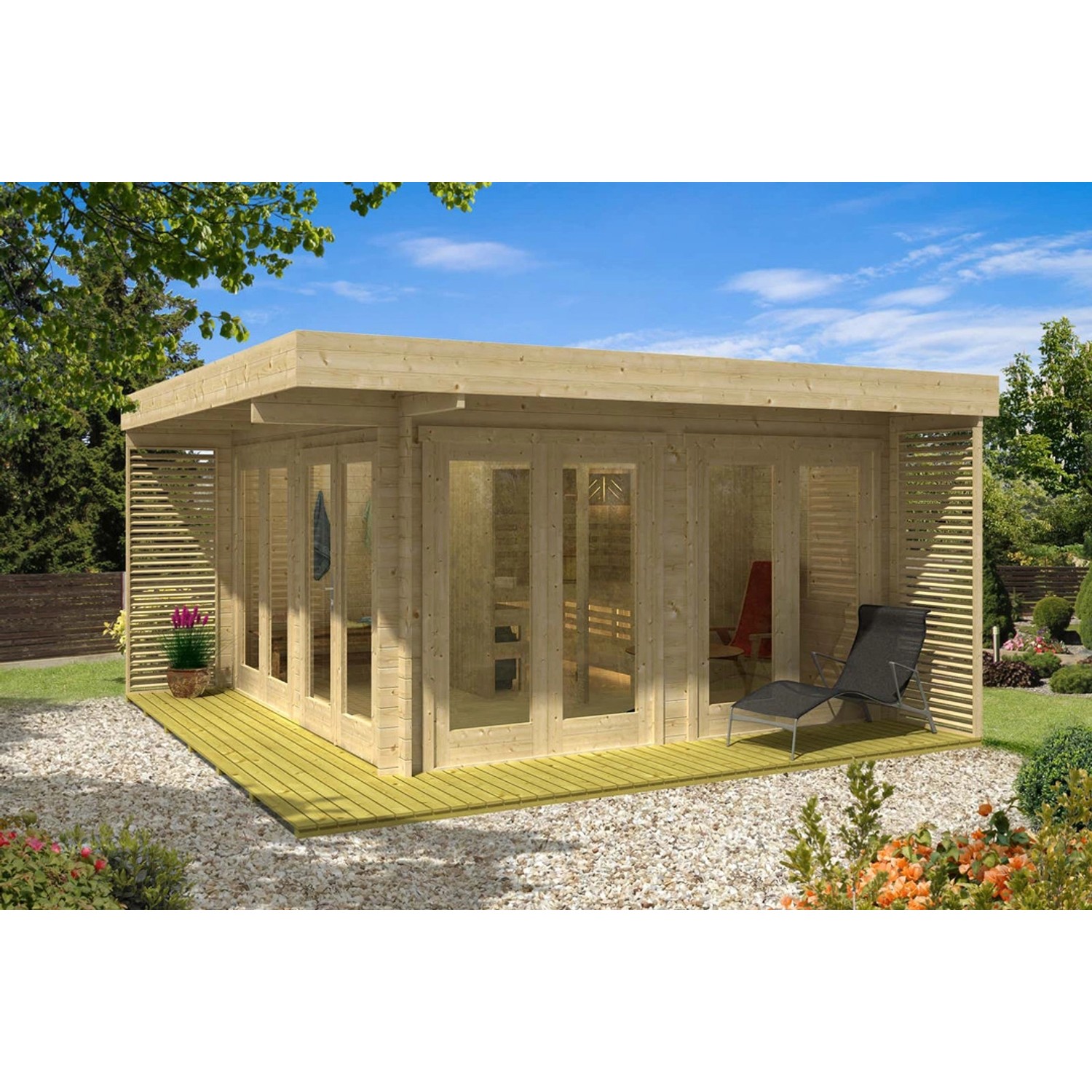 Finntherm Gartensauna Viva-44 A Braun-Weiß 480 cm x 480 cm von FinnTherm