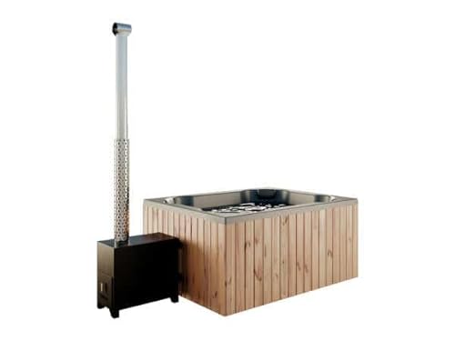 Finntherm Holz Badefass Oslo aus Thermoholz, Hot Tub 170 x 200 cm, 8 Personen, inkl. Aluminium-Außenofen (27 kW), Schwimmbecken, Badebottich von FinnTherm