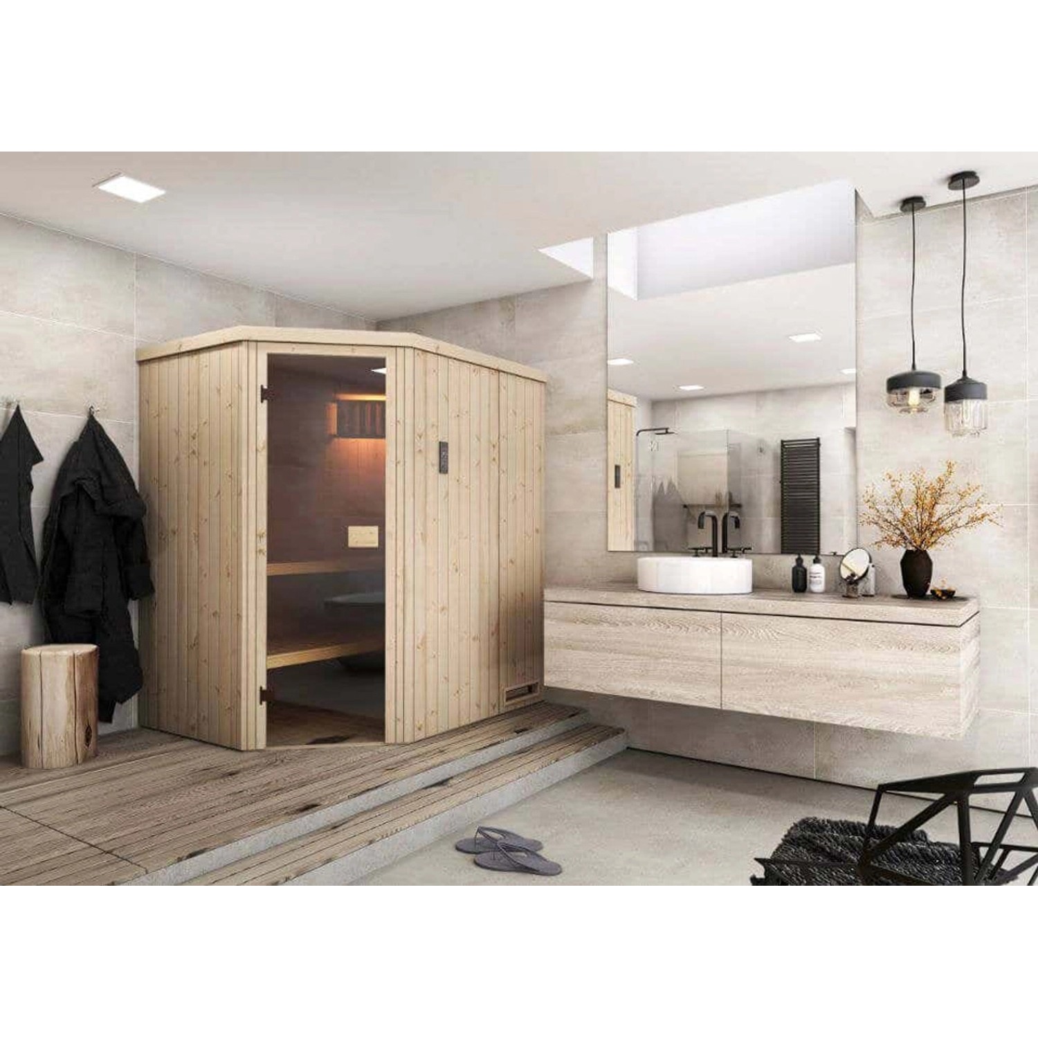 Finntherm Sauna Pearl Natur 194 cm x 144 cm Wandstärke 40 mm von FinnTherm