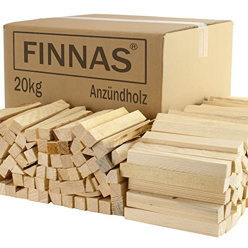 FINNAS 20kg Anfeuerholz Anzündholz Anmachholz Brennholz Kaminholz Kaminscheit Span Smoker Grill BBQ Ofenfertig trocken Holzstücke Feuerschale Lagerfeuer von Finnas