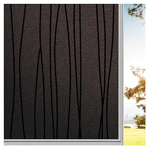 Finnez Fensterfolie Selbsthaftend Verdunkelungsfolie Sichtschutzfolie Blickdicht Dekorfolie Statische Folie Mit Unregelmäßige Streifen Muster 60 X 200 cm Schwarz von Finnez