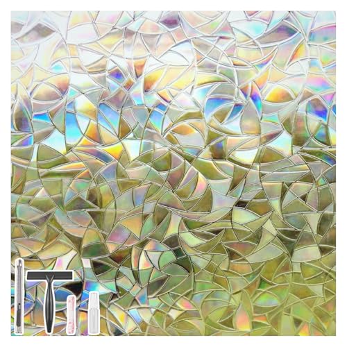 FINNEZ Fensterfolie - Selbstklebend Blickdicht Sichtschutzfolie mit Werkzeugen, Statisch Haftend Fenster Folie 3D 44.5 x 200 cm Sichtschutz Glasfolie,Anti-UV ohne Kleber Dekofolie von Finnez