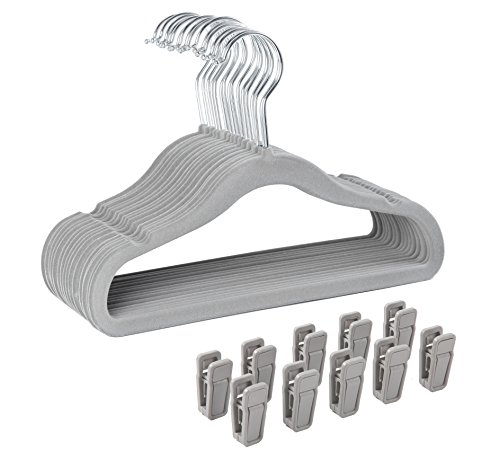Finnhomy 30 Stück Kinderkleiderbügel, Baby Kleiderbügel Rutschfest, Kleiderbügel Kinder mit 10 Clips, für Kleiderschrank, für Kinderkleidung, Babykleidung, grau von Finnhomy