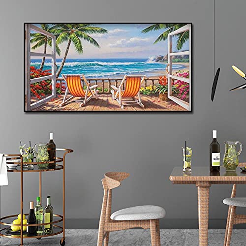 5D Diamond Painting kit, Strandurlaub Diamant Painting Bilder Vollbohrer 40x120cm mit Diamond Painting Zubehör, Daiments Painting Erwachsene Kinder DIY Stickerei Set Dekor Wohnzimmer Wand von Finnoon