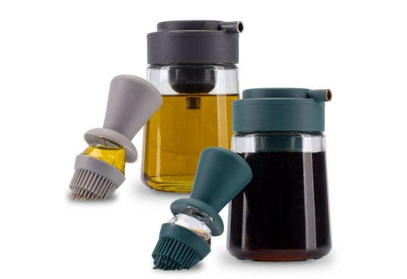 Fino Casa Ölspender 3 in 1 Ölspender, (2er Set: 1x Anthrazit & 1x Dunkelgrün, 2er Set 3in1 Ölflasche mit Pinsel und Ausgießer) von Fino Casa