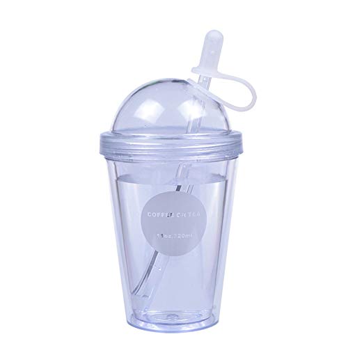 Tasse Becher, Finoki , Silikon,Doppelwandig Strohbecher Bubble Tea Becher Trinkflasche mit Strohhalm Deckel Strohhalm für Saft Kaffee Eiskaffee(Weiß) von Finoki