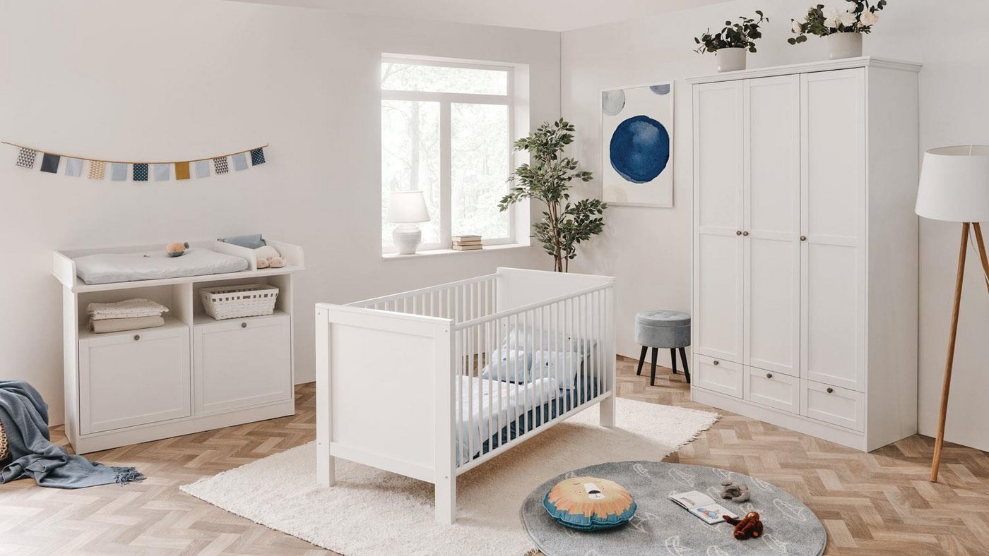 Finori Babyzimmer-Komplettset Babyzimmer Landwood 3-teilig Kinderzimmer in weiß Dekor, (3-tlg) von Finori