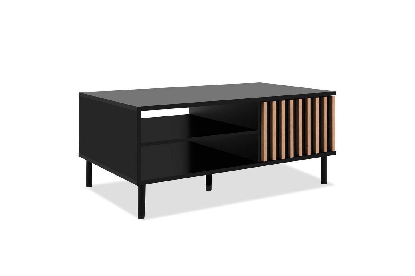 Finori Couchtisch Lamellen-Optik, schwarz / Dekor Artisan Eiche - 110,5x47x67cm (BxHxT) von Finori
