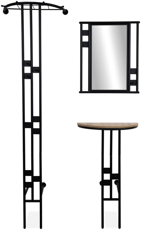 Finori Garderobe, Garderobenständer Konsole Spiegel in schwarz / Dekor Artisan Oak von Finori