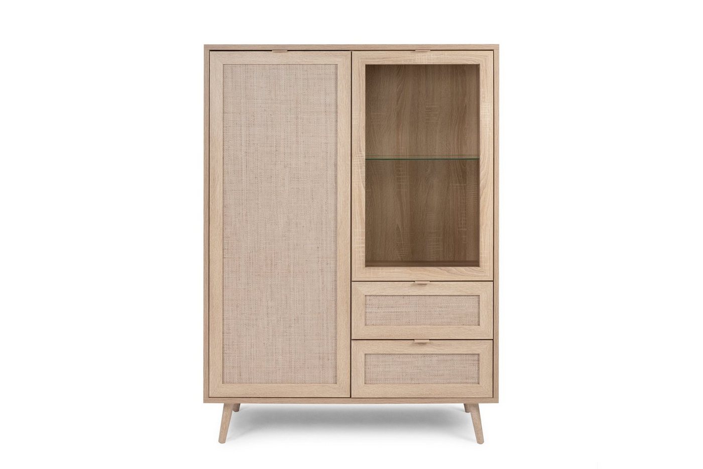 Finori Highboard Highboard Mila", Sonoma-Eiche / Rafia-Geflecht" von Finori