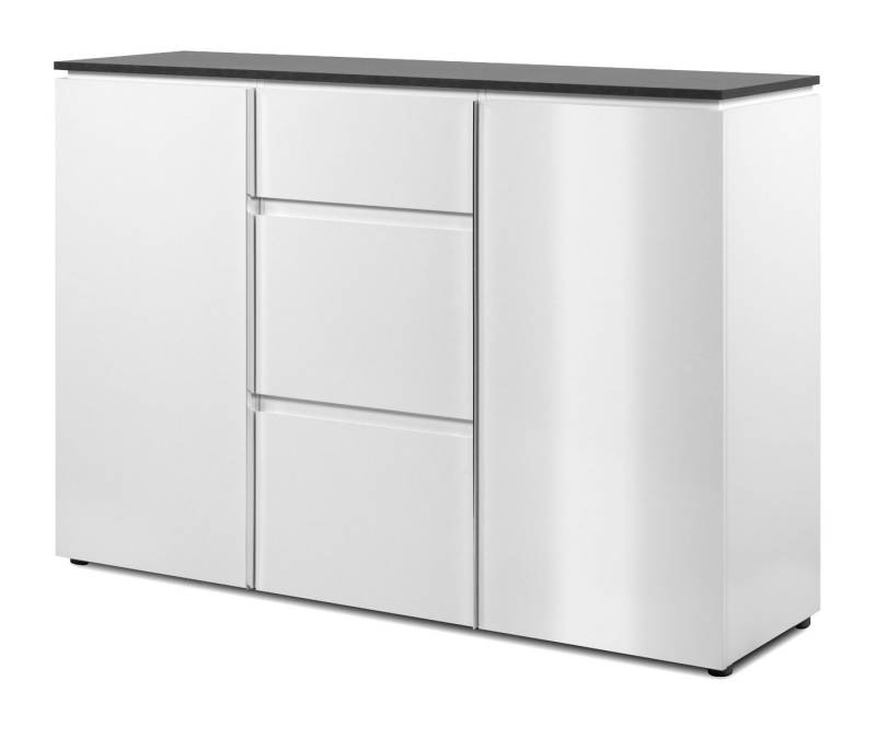 Furn.Design Kommode Briec (Sideboard in weiß glänzend mit grau, 133 x 92 cm), Seidenglanz von Furn.Design