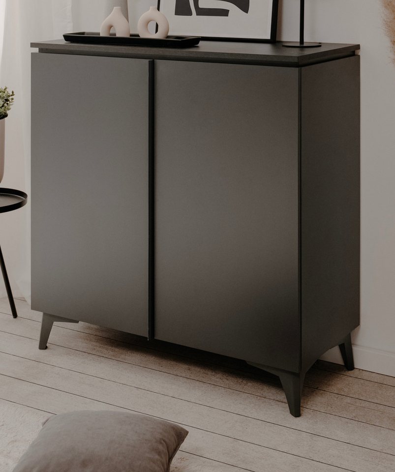 Finori Kommode Visby (Sideboard in grau, 2-türig, 88 x 92 cm), mit Schiefer von Finori