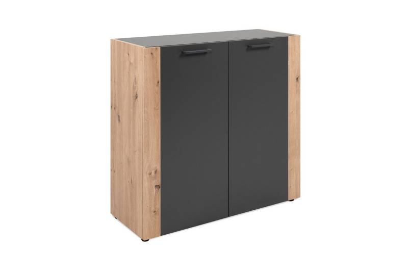 Finori Kommode in anthrazit / Dekor Artisan Oak - 89x34,5x85cm (BxHxT) von Finori