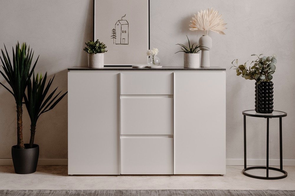Finori Schuhschrank Kommode Sideboard Brest, Matera / Weiß Hochglanz, verschiedene Größe von Finori