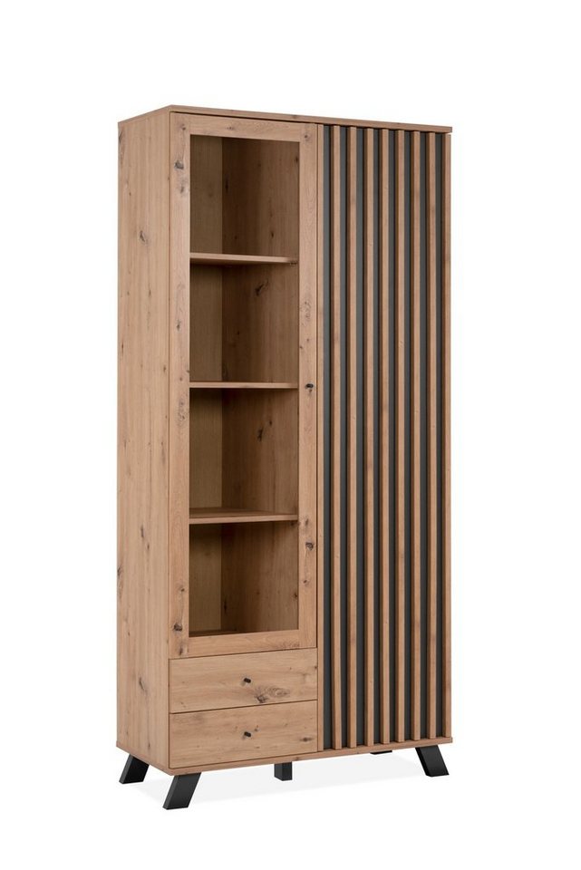Finori Standvitrine in Artisan Oak / Anthrazit (BxHxT: 92x198x40 cm) von Finori