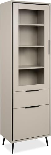 Finori Vitrine Arona 52B Sand/schwarz melaminbeschichtet HxBxT 200x60x38 cm von Finori