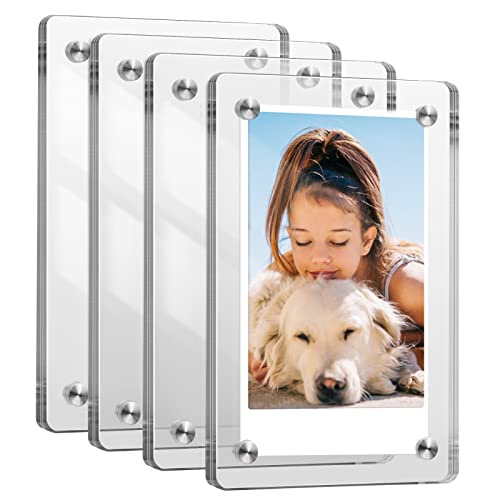 FINTIE 【4 Stück】 Acryl Magnetische Bilderrahmen für 3 Zoll Fotos, Doppelseitiger Kühlschrank Fotorahmen für Fujifilm Instax Mini 12 11 40 EVO Liplay Link 2 Foto, Polaroid Instant Foto, Transparent von FINTIE
