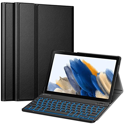 FINTIE Beleuchtete Tastatur Hülle für Samsung Galaxy Tab A8 10.5 Zoll 2022/2021 SM-X200/X205/X207 - Keyboard Cover mit Abnehmbarer QWERTZ Layout Hintergrundbeleuchtung Tastatur, Schwarz von FINTIE