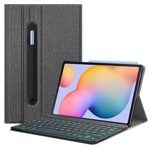 Fintie Beleuchtete Tastatur Hülle für Samsung Galaxy Tab S6 Lite 10,4 Zoll 2024/2022/2020 - Keyboard Cover mit Abnehmbarer QWERTZ Layout Hintergrundbeleuchtung Tastatur, Dunkelgrau von Fintie