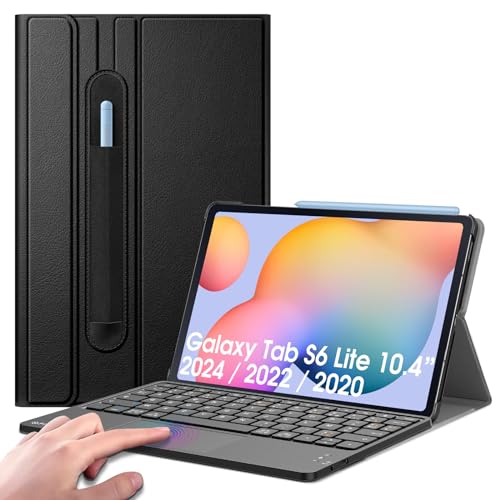 Fintie Französische AZERTY-Tastatur für Samsung Galaxy Tab S6 Lite 10,4 Zoll 2024/2022/2020, kabellose Tastatur mit Touchpad, Multi-Positions-Cover, Schwarz von Fintie