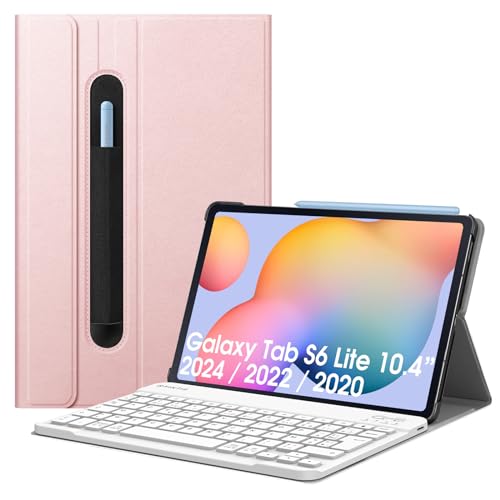 Fintie Französische AZERTY-Tastatur für Samsung Galaxy Tab S6 Lite 2022/2020 10,4 Zoll – Bluetooth-Tastatur, dünne Multipositionshülle, Rosa von Fintie