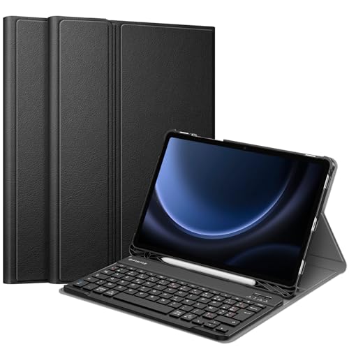 FINTIE Französische AZERTY-Tastatur für Samsung Galaxy Tab S9 FE 10,9 Zoll 2023/Tab S9 11 Zoll – kabellose Bluetooth-Tastatur mit Mehreren Positionen, Schwarz von FINTIE