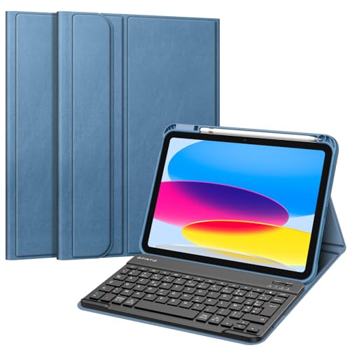 Fintie Französische AZERTY-Tastatur für iPad 10. Generation 2022 10,9 Zoll - Kabellose AZERTY-Tastatur, Abdeckung mit Mehreren Positionen, Dunstblau von FINTIE
