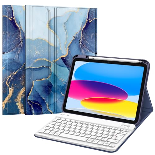 FINTIE Französische AZERTY-Tastatur für iPad 10. Generation 2022 10,9 Zoll - Kabellose AZERTY-Tastatur, Abdeckung mit Mehreren Positionen, Ozeanmarmor von FINTIE