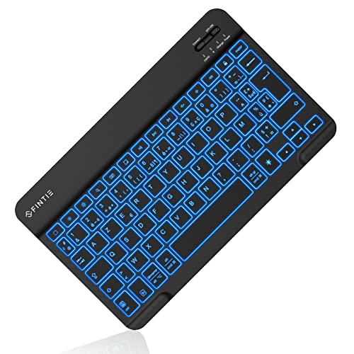 FINTIE Französische AZERTY-Tastatur mit 7 Farben und Hintergrundbeleuchtung – 10 Zoll wiederaufladbare kabellose Bluetooth-Tastatur, schlankes, leichtes Design, Schwarz von FINTIE