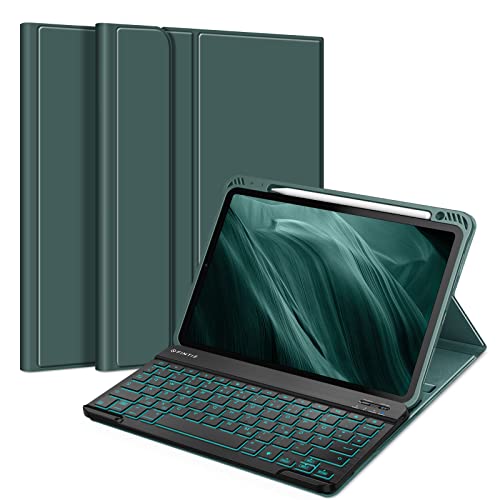 Fintie Hülle mit Tastatur für iPad Air 5 2022 / iPad Air 4 Tastatur 2020 10.9" - Soft TPU Rückseite Schutzhülle mit stifthalter, Abnehmbarer QWERTZ Tastatur mit Hintergrundbeleuchtung, Dunkelgrün von Fintie