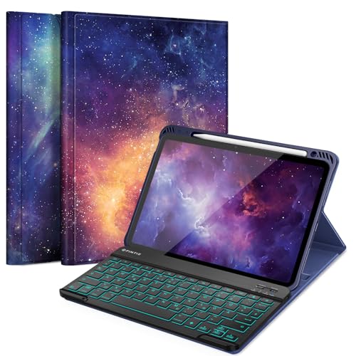 Fintie Hülle mit Tastatur für iPad Air 5 2022 / iPad Air 4 Tastatur 2020 10.9" - Soft TPU Rückseite Schutzhülle mit stifthalter, Abnehmbarer QWERTZ Tastatur mit Hintergrundbeleuchtung, Galaxy von Fintie