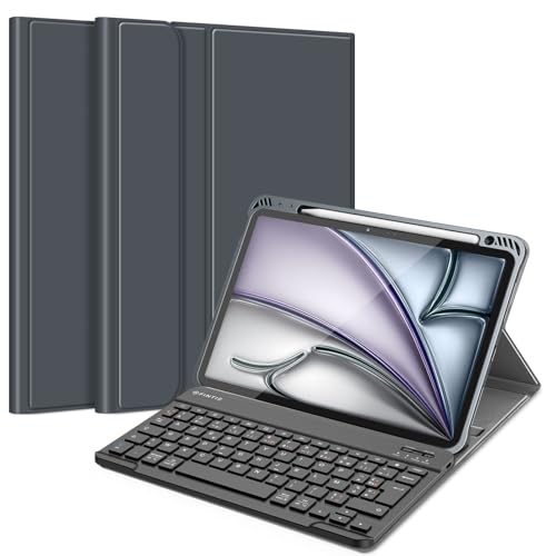 Fintie Tastatur Französisch AZERTY Hülle für Air 10,9" (4. Generation, 2020 Modell) Soft TPU Rückseite Gehäuse Schutzhülle mit Pencil Halter, magnetisch Abnehmbarer Bluetooth Tastatur, Space Grau von Fintie