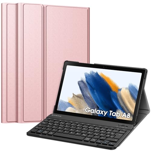 FINTIE Tastatur Hülle für Samsung Galaxy Tab A8 10.5 Zoll 2022/2021 SM-X200/X205/X207 - Keyboard Cover mit Magnetisch Abnehmbarer Deutsches Layout, Roségold von FINTIE