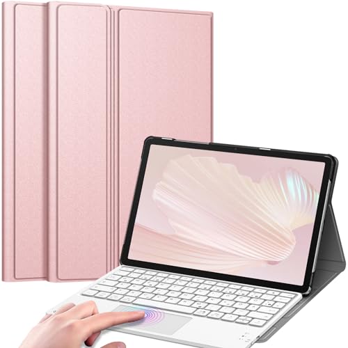 FINTIE Tastatur Hülle für Samsung Galaxy Tab A9 Plus 11 Zoll 2023 SM-X210/X216/X218 - Deutscher Tastatur mit Touchpad Magnetisch Abnehmbarer Keyboard, Roségold von FINTIE