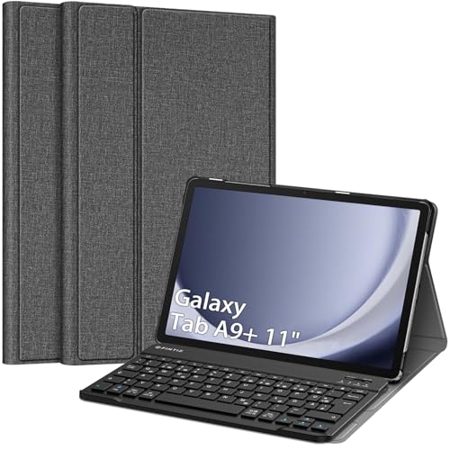 Fintie Tastatur Hülle für Samsung Galaxy Tab A9 Plus 11 Zoll 2023 Tablet SM-X210/X216/X218, Keyboard Cover mit Magnetisch Abnehmbarer Deutscher Bluetooth Tastatur, Grau von Fintie