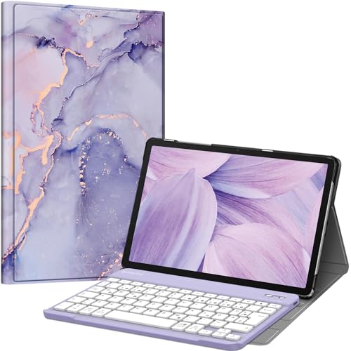 Fintie Tastatur Hülle für Samsung Galaxy Tab A9 Plus 11 Zoll 2023 Tablet SM-X210/X216/X218, Keyboard Cover mit Magnetisch Abnehmbarer Deutscher Bluetooth Tastatur, Lila Marmor von Fintie