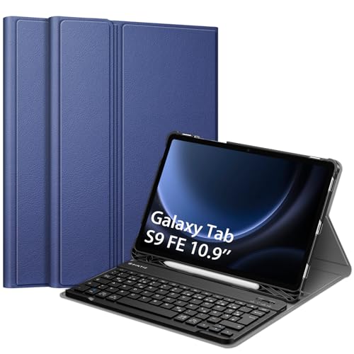 Fintie Tastatur Hülle für Samsung Galaxy Tab S9 FE 10.9 Zoll/Tab S9 11 Zoll 2023 Tablet, Keyboard Cover mit Magnetisch Abnehmbarer Deutscher Bluetooth Tastatur, Dunkelblau von Fintie