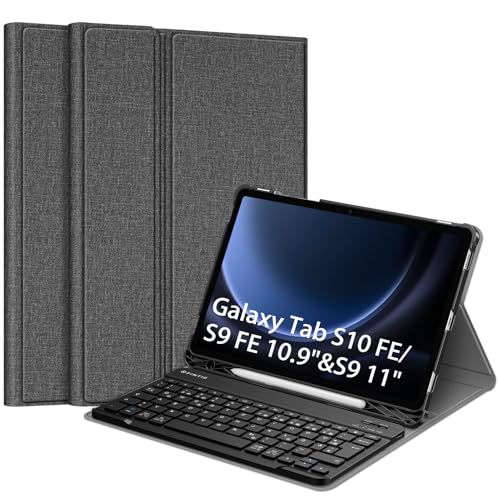 FINTIE Tastatur Hülle für Samsung Galaxy Tab S10 FE/S9 FE 10.9"/S9 11" Tablet, Keyboard Cover mit Magnetisch Abnehmbarer Deutscher Bluetooth Tastatur, Dunkelgrau von FINTIE