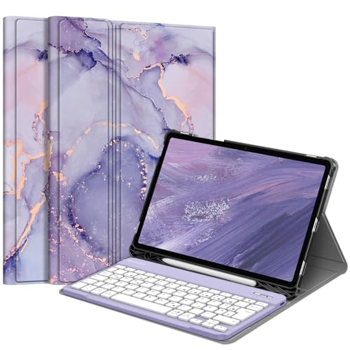 FINTIE Tastatur Hülle für Samsung Galaxy Tab S10 FE/S9 FE 10.9"/S9 11" Tablet, Keyboard Cover mit Magnetisch Abnehmbarer Deutscher Bluetooth Tastatur, Lila Marmor von FINTIE