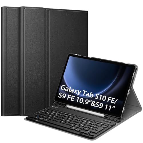 FINTIE Tastatur Hülle für Samsung Galaxy Tab S10 FE/S9 FE 10.9"/S9 11" Tablet, Keyboard Cover mit Magnetisch Abnehmbarer Deutscher Bluetooth Tastatur, Schwarz von FINTIE