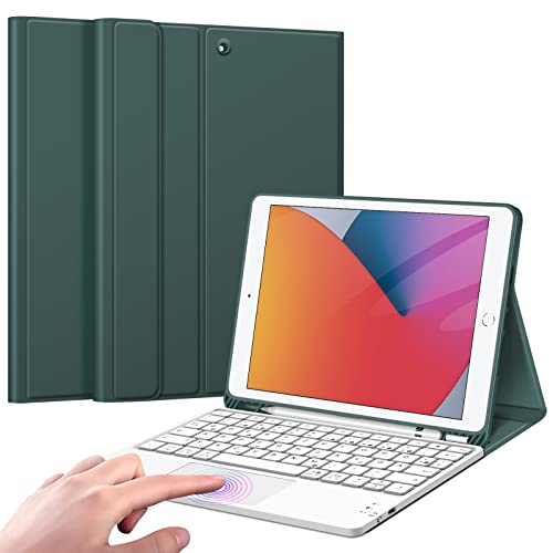 Fintie Tastatur Hülle für iPad (9. / 8. und 7. Generation - 2021/2020/2019), iPad 10.2 Hülle mit Tastatur, Deutscher Tastatur mit Touchpad Magnetisch Abnehmbarer Keyboard, Nachtgrün von Fintie