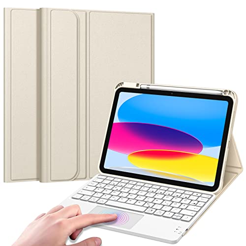 FINTIE Tastatur Hülle für iPad 11. Generation 2025 11", iPad 10. Generation 2022 10.9" Schutzhülle mit magnetisch Abnehmbarer Deutscher Tastatur und Touchpad Keyboard mit QWERTZ Layout, Champagner von FINTIE