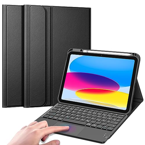 Fintie Tastatur Hülle für iPad 10. Generation 2022, mit magnetisch Abnehmbarer Deutscher und Touchpad Keyboard mit QWERTZ Layout, Schwarz von Fintie