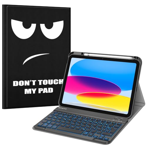 FINTIE Hülle mit Tastatur für iPad 11 Generation 2025 11 Zoll, iPad 10 Generation 2022 10.9 Zoll, 7-farbig Beleuchteter Magnetischer Abnehmbarer Keyboard Hülle mit Stifthalter, Don't Touch von FINTIE