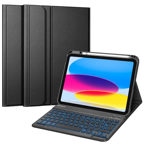 FINTIE Hülle mit Tastatur für iPad 11 Generation 2025 11 Zoll, iPad 10 Generation 2022 10.9 Zoll, 7-farbig Beleuchteter Magnetischer Abnehmbarer Keyboard Hülle mit Stifthalter, Schwarz von FINTIE