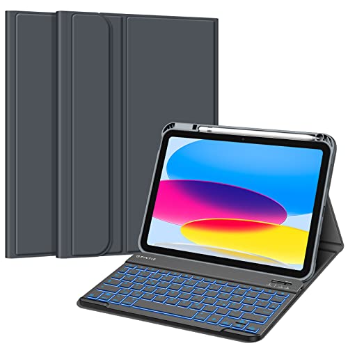 FINTIE Hülle mit Tastatur für iPad 11 Generation 2025 11 Zoll, iPad 10 Generation 2022 10.9 Zoll, 7-farbig Beleuchteter Magnetischer Abnehmbarer Keyboard Hülle mit Stifthalter, Space Grau von FINTIE