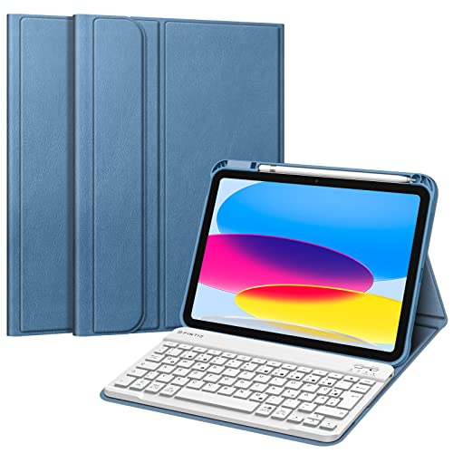 FINTIE Tastatur Hülle für iPad 11.Generation 11" 2025, iPad 10. Generation 2022 10.9", Schutzhülle mit TPU Rückschale, Pencil Halter und magnetisch Abnehmbarer Tastatur mit QWERTZ Layout, Dunstblau von FINTIE