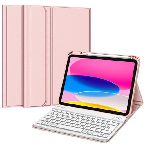 Fintie Tastatur Hülle für iPad 10. Generation 2022 (10.9 Zoll), Schutzhülle mit TPU Rückschale, Pencil Halter und magnetisch Abnehmbarer Tastatur mit QWERTZ Layout, Roségold von Fintie