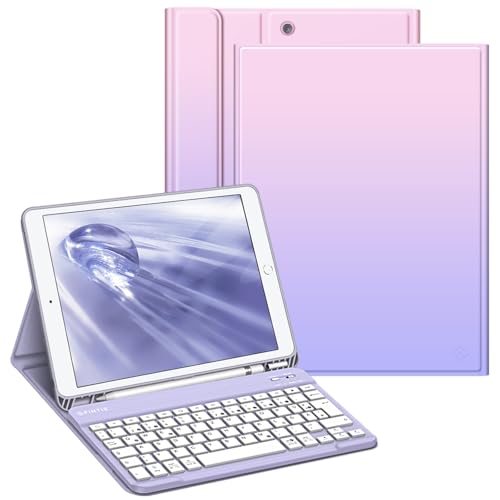 FINTIE Tastatur Hülle für iPad 10.2 Zoll (9/8/ 7 Generation - 2021/2020/2019), Schutzhülle mit TPU Rückschale, Pencil Halter und magnetisch Abnehmbarer Tastatur mit QWERTZ Layout, Fantacy Ombre von FINTIE